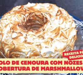 Bolo de Cenoura com Nozes e Cobertura de Marshmallow: Super Fofinho e Delicioso